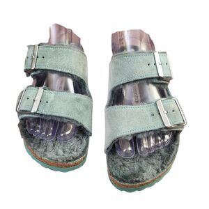 Birkenstock‎ Arizona Mint Green Suede Sherpa-lined Narrow Sandals L6 M4